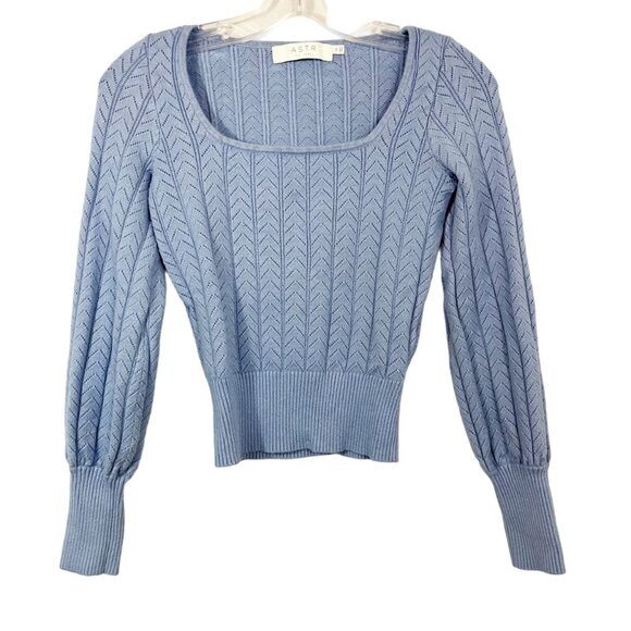 Astr Sweaters - ASTR the Label Pointelle Knit Cropped Pullover Sweater Top Balloon Sleeve XS